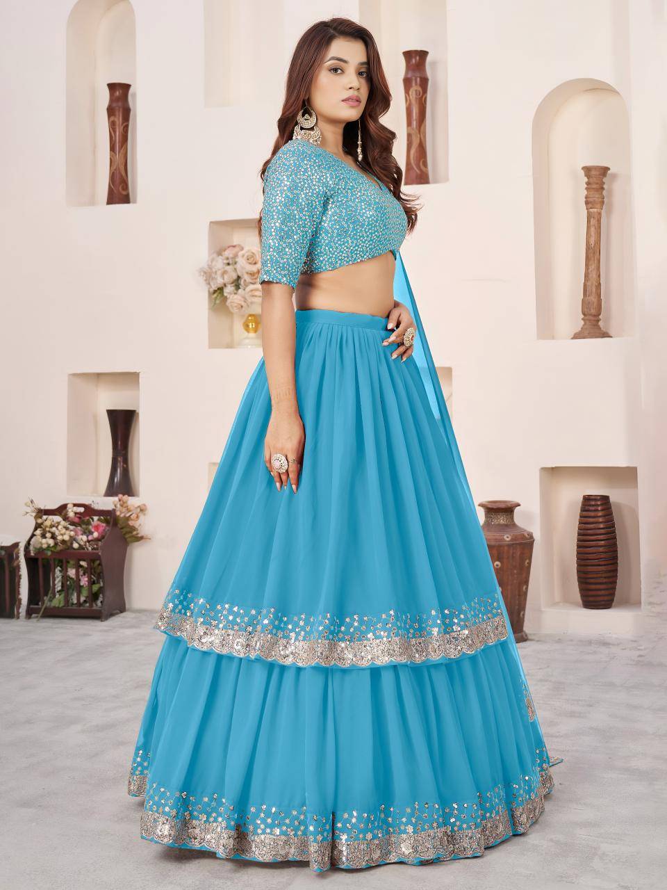 Anchal vol 2 Georgette Sky Blue Designer lehenga choli wholesale
